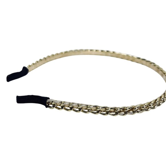 Pair Of Dressy Headbands - Gold Tone Cuban Chain and Faux Pearl (5568) - Picture 3 of 10